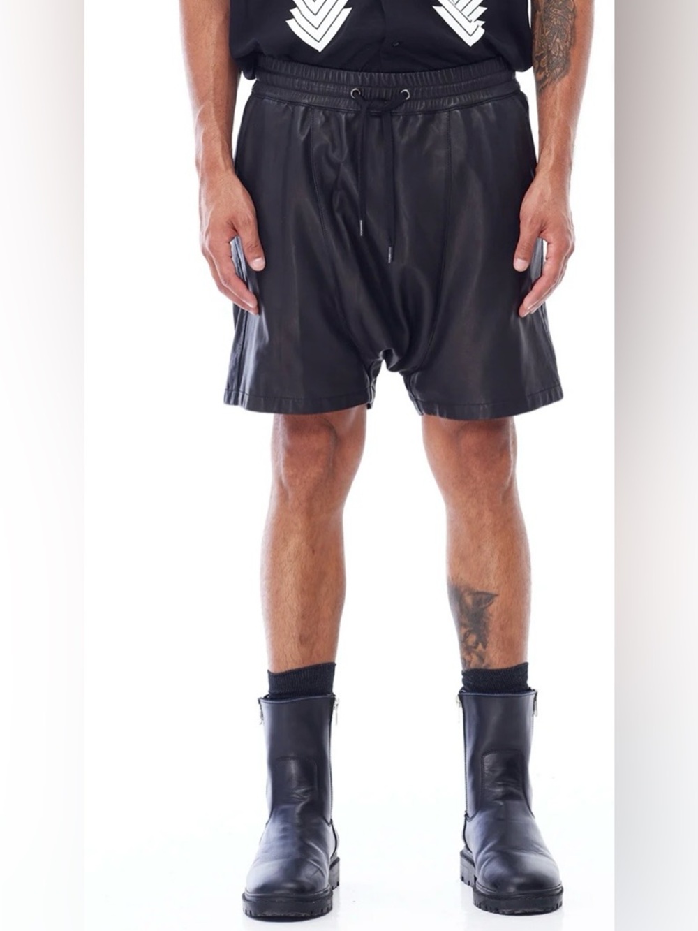 NWT• Jonny Cota Skingraft Black Drop Crotch Sheepskin Leather Shorts XL Goth
